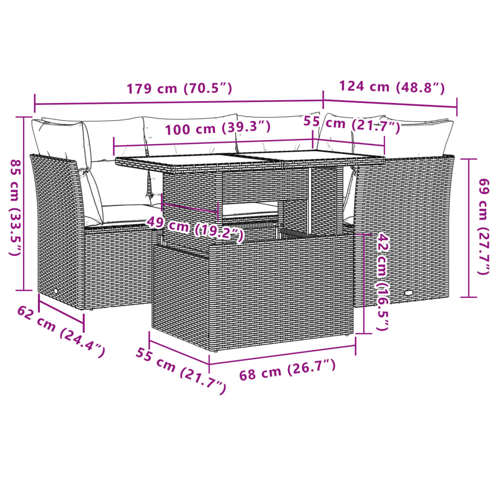 5-delige Loungeset met kussens poly rattan lichtgrijs is nu te koop bij PeponiXL, paradijselijk wonen!