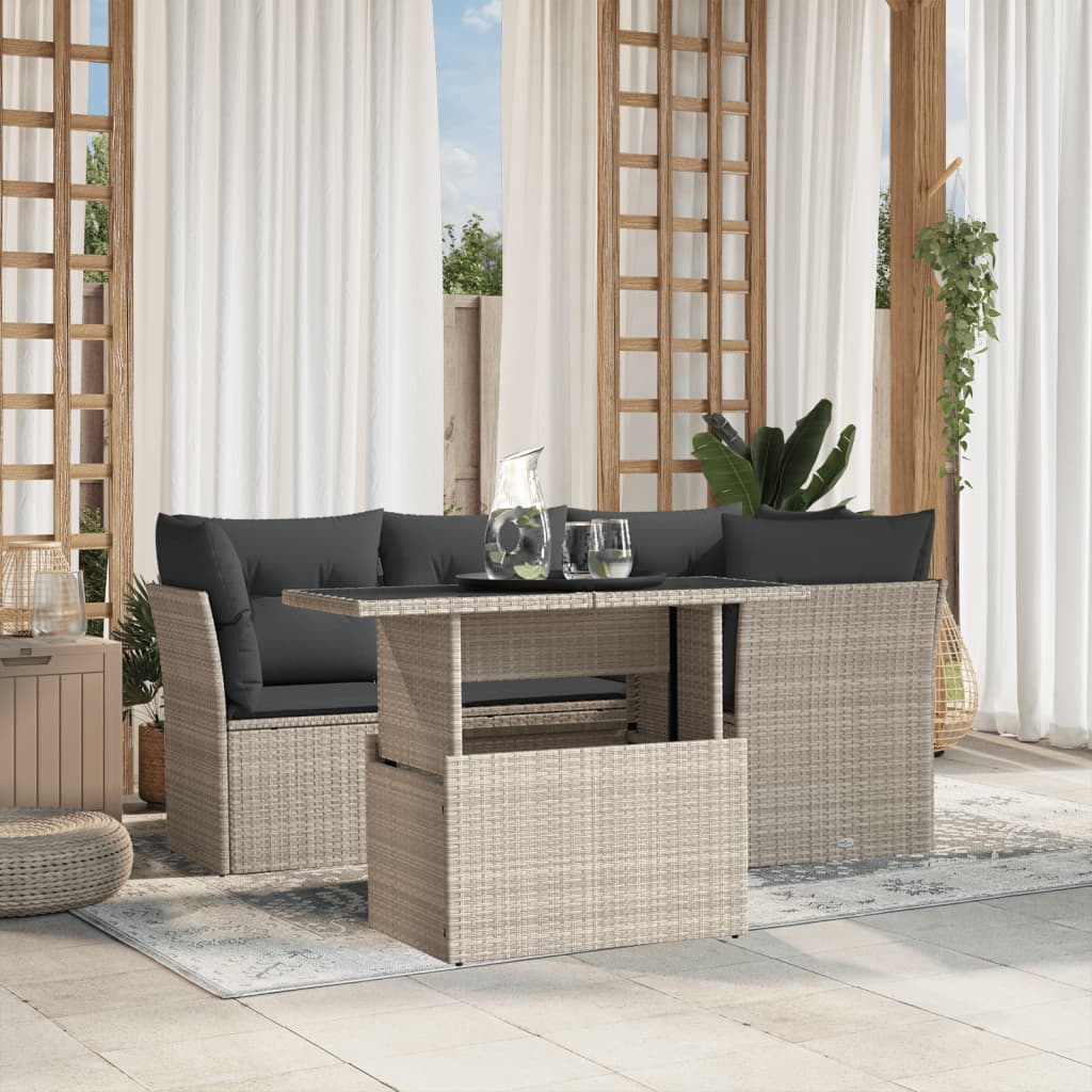 5-delige Loungeset met kussens poly rattan lichtgrijs is nu te koop bij PeponiXL, paradijselijk wonen!