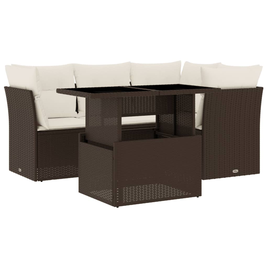 5-delige Loungeset met kussens poly rattan bruin is nu te koop bij PeponiXL, paradijselijk wonen!