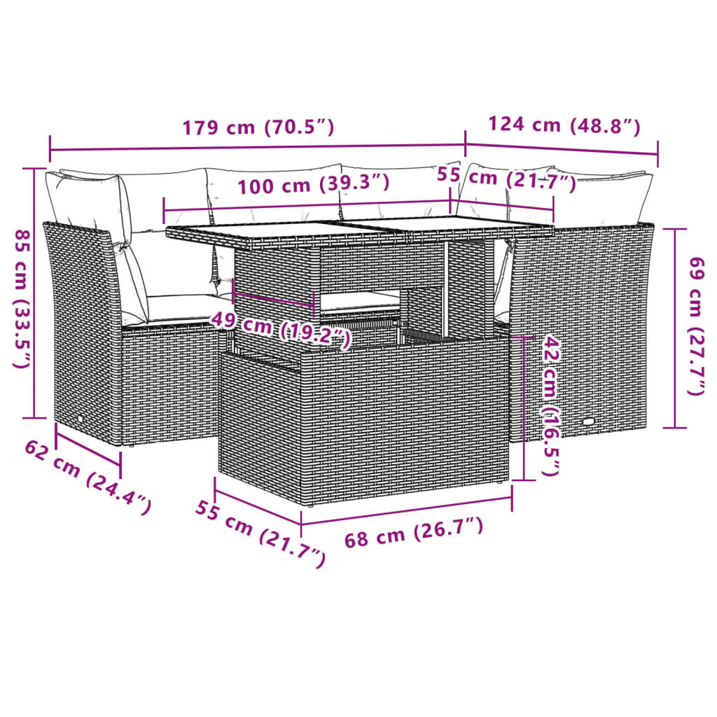 5-delige Loungeset met kussens poly rattan bruin is nu te koop bij PeponiXL, paradijselijk wonen!