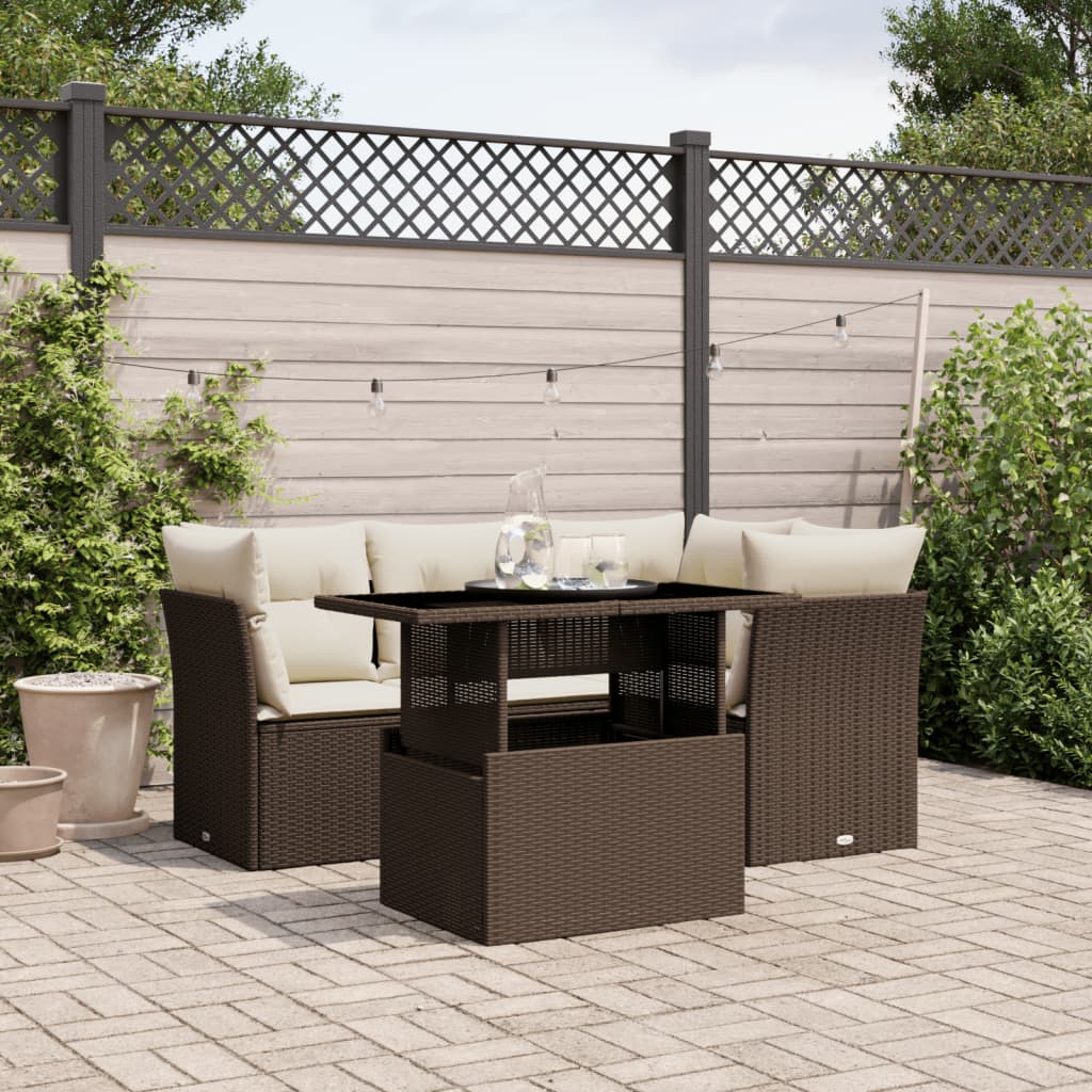 5-delige Loungeset met kussens poly rattan bruin is nu te koop bij PeponiXL, paradijselijk wonen!
