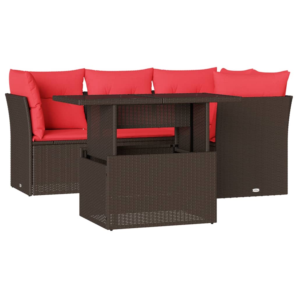 5-delige tuinbankset met kussens, bruin polyrotan is nu te koop bij PeponiXL, paradijselijk wonen!