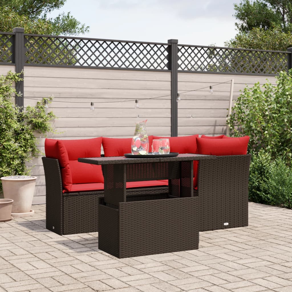 5-delige tuinbankset met kussens, bruin polyrotan is nu te koop bij PeponiXL, paradijselijk wonen!