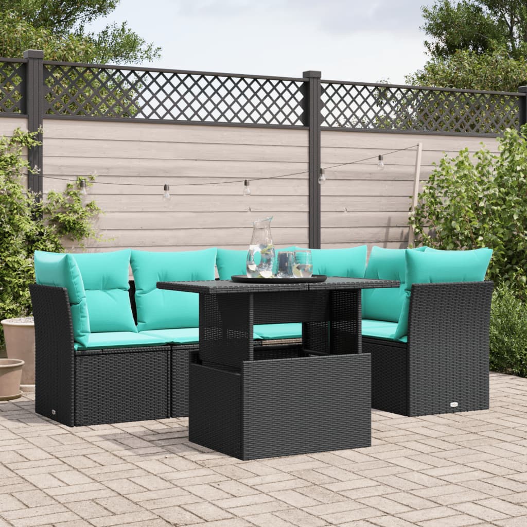 6-delige tuinbankset met kussens van zwart polyrotan is nu te koop bij PeponiXL, paradijselijk wonen!