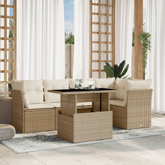 6-delige Loungeset met kussens poly rattan beige is nu te koop bij PeponiXL, paradijselijk wonen!