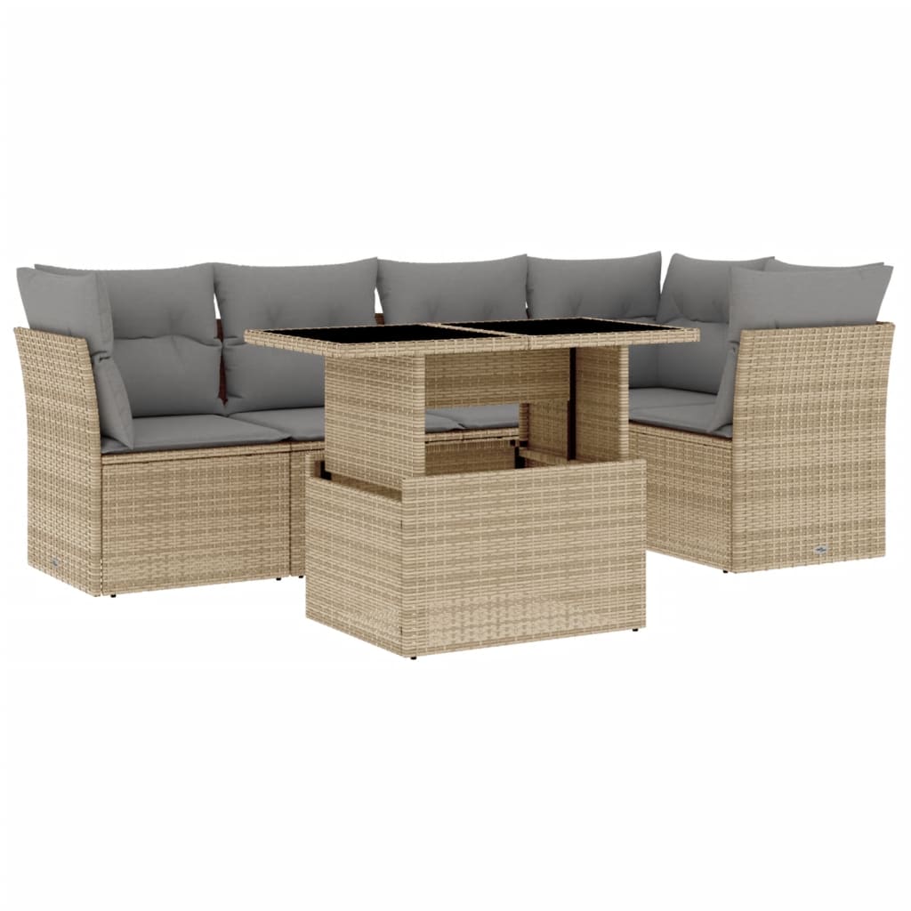6-delige Loungeset met kussens poly rattan beige is nu te koop bij PeponiXL, paradijselijk wonen!