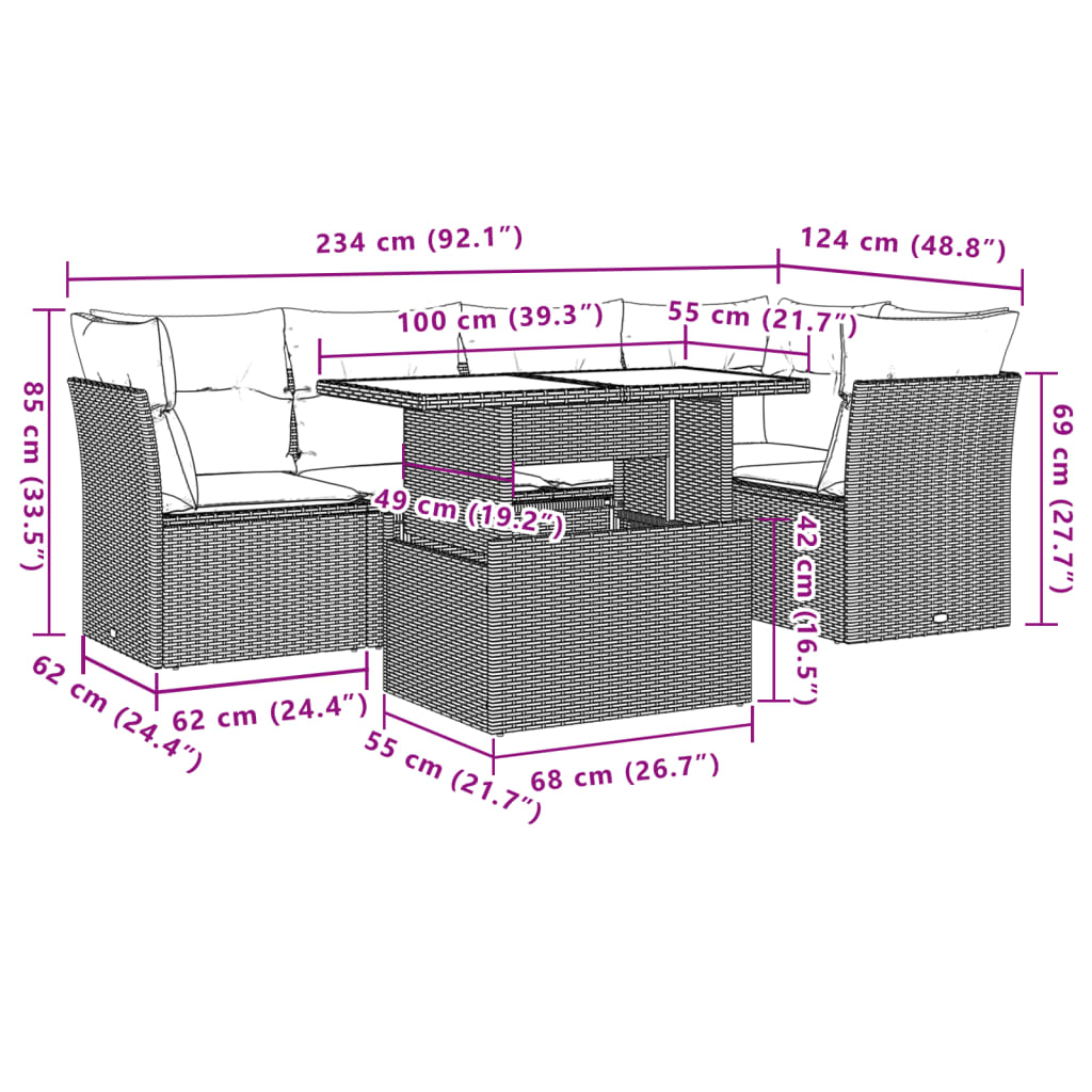 6-delige Loungeset met kussens poly rattan beige is nu te koop bij PeponiXL, paradijselijk wonen!