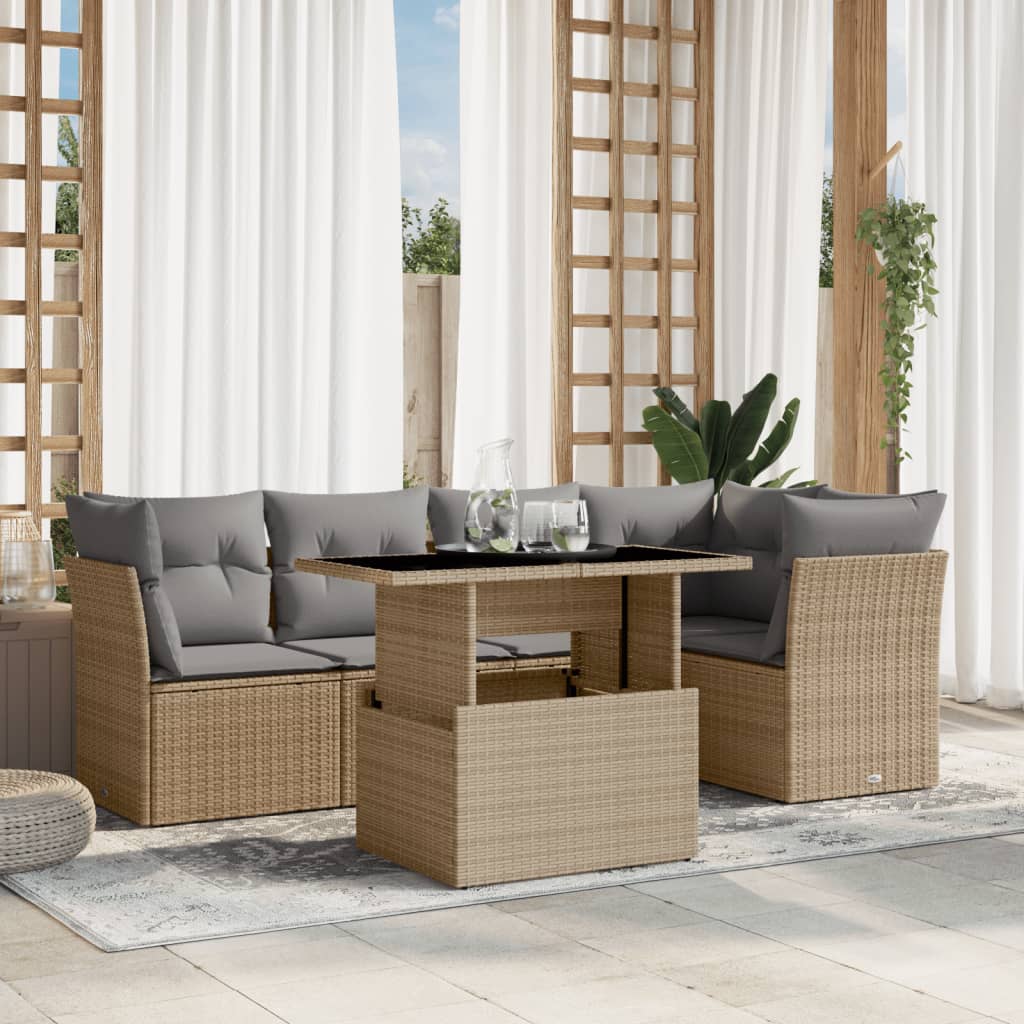 6-delige Loungeset met kussens poly rattan beige is nu te koop bij PeponiXL, paradijselijk wonen!