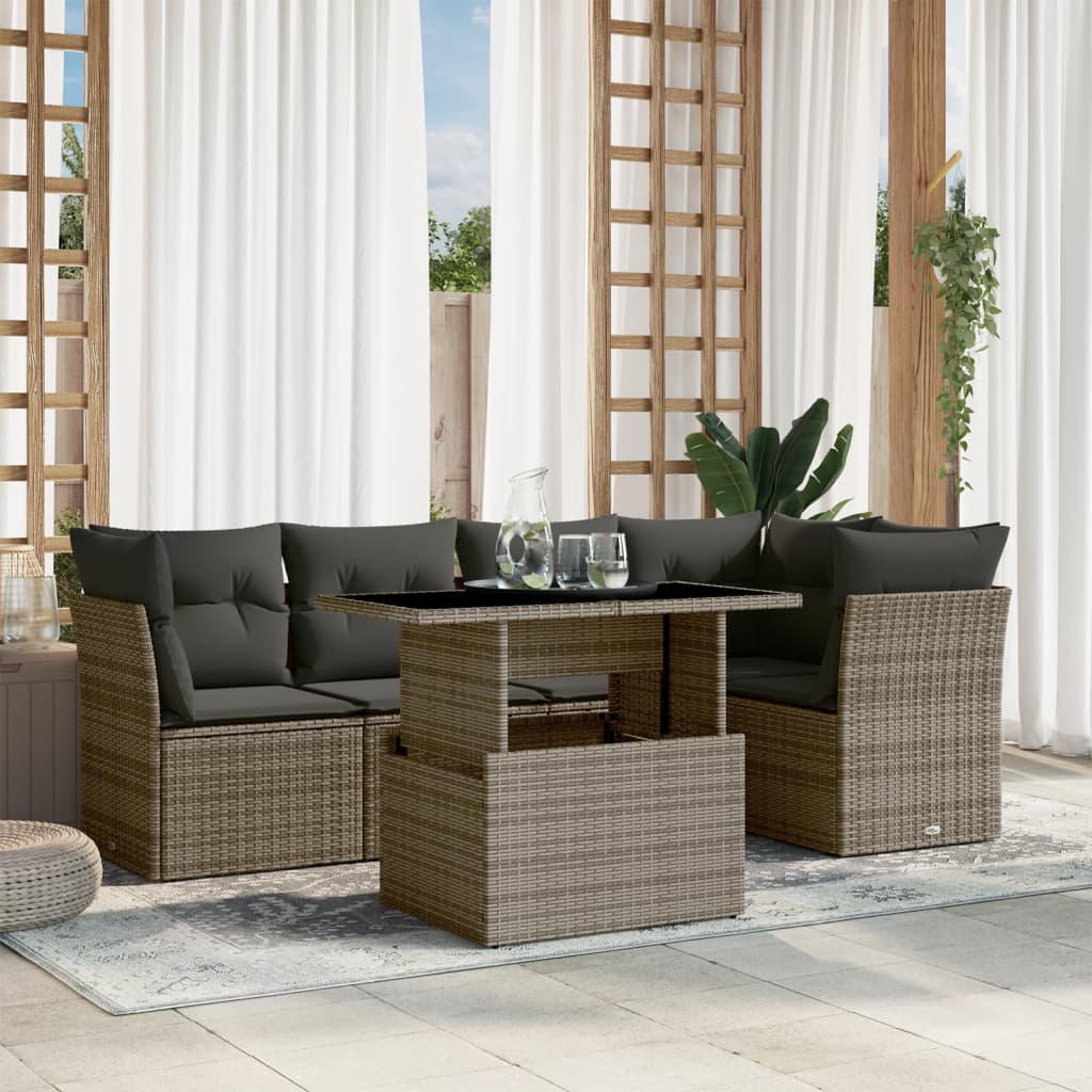 6-delige Loungeset met kussens poly rattan grijs is nu te koop bij PeponiXL, paradijselijk wonen!