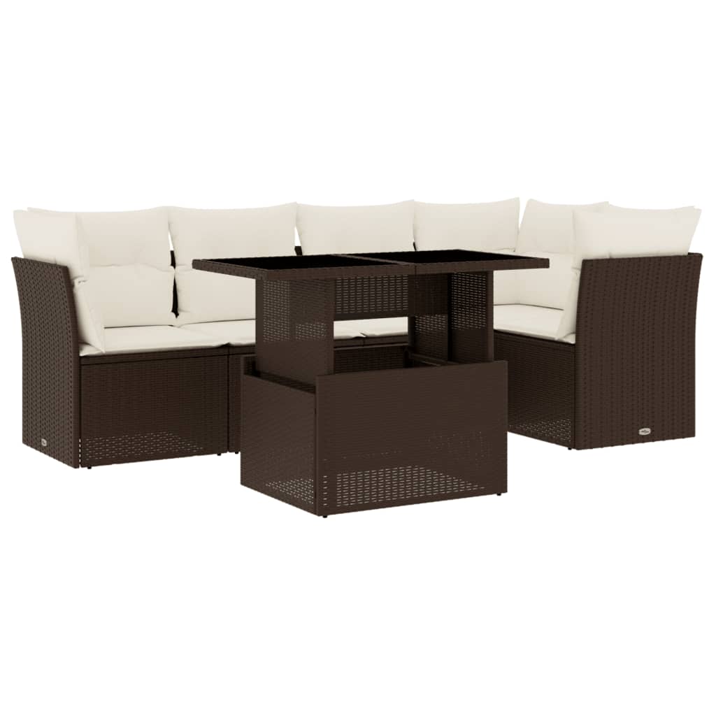 6-delige Loungeset met kussens poly rattan bruin is nu te koop bij PeponiXL, paradijselijk wonen!