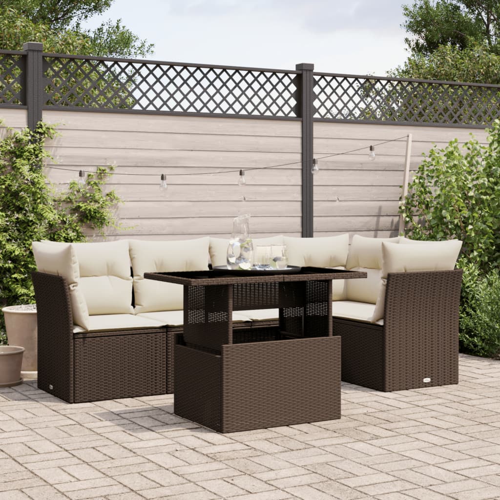 6-delige Loungeset met kussens poly rattan bruin is nu te koop bij PeponiXL, paradijselijk wonen!