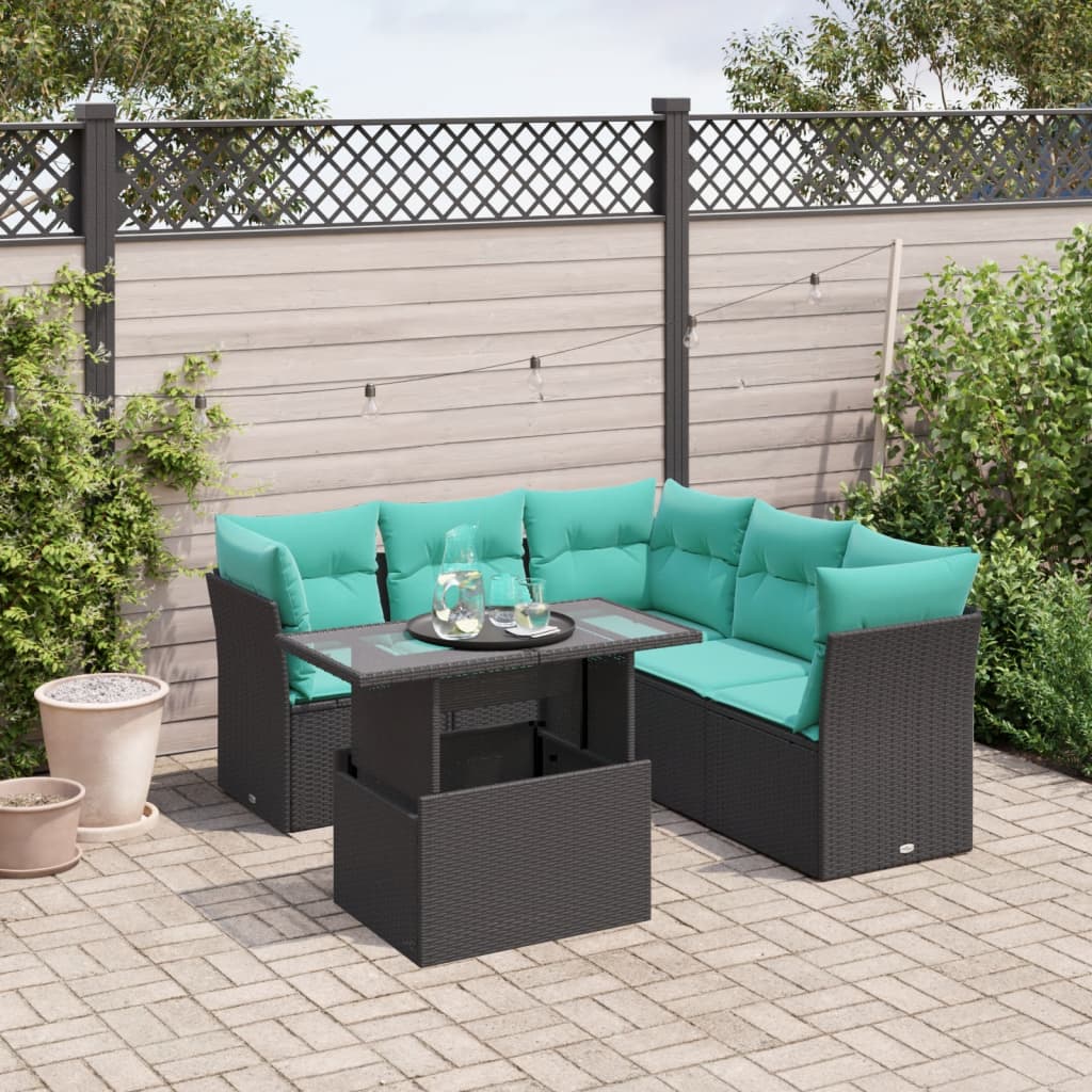 6-delige tuinbankset met kussens van zwart polyrotan is nu te koop bij PeponiXL, paradijselijk wonen!