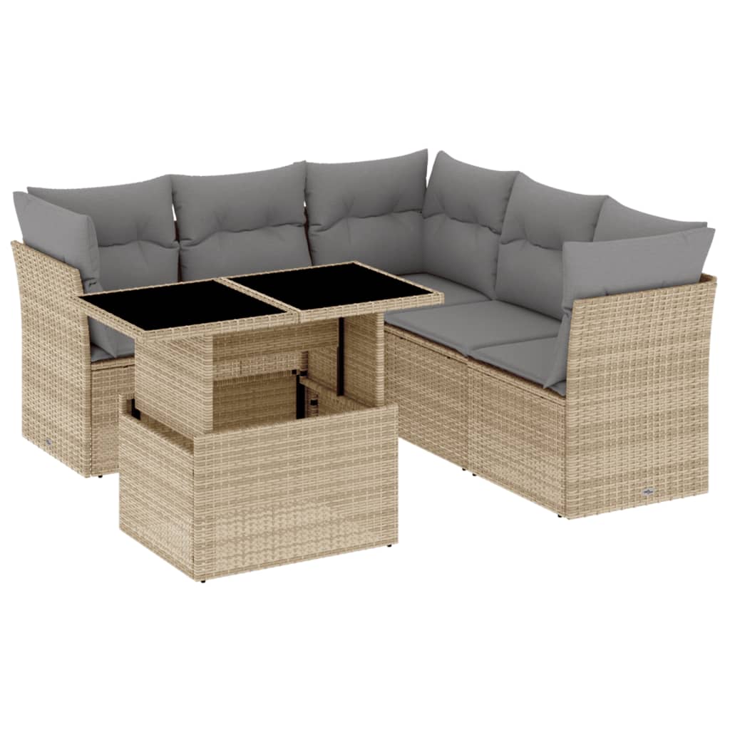 6-delige Loungeset met kussens poly rattan beige is nu te koop bij PeponiXL, paradijselijk wonen!