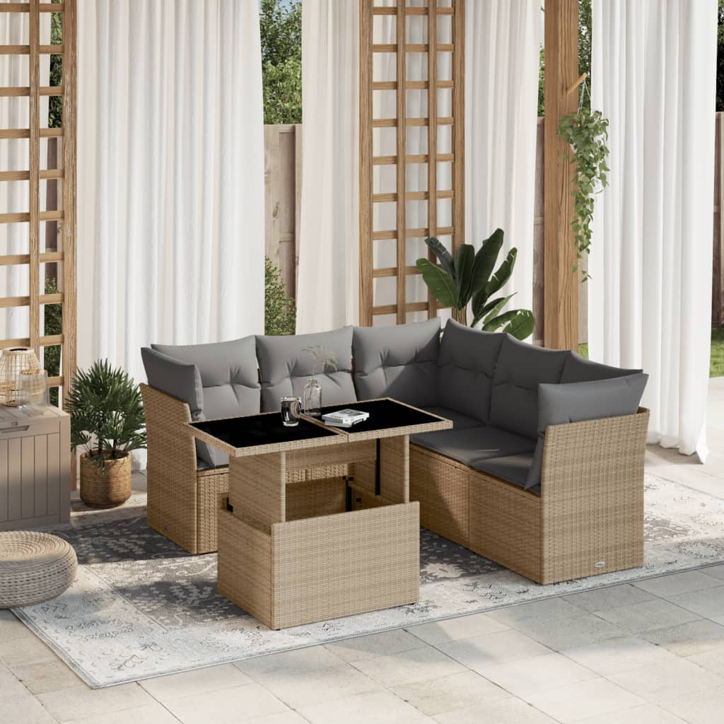 6-delige Loungeset met kussens poly rattan beige is nu te koop bij PeponiXL, paradijselijk wonen!