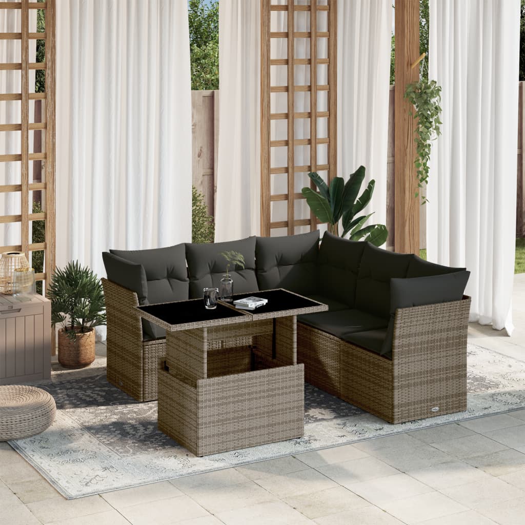 6-delige Loungeset met kussens poly rattan grijs is nu te koop bij PeponiXL, paradijselijk wonen!