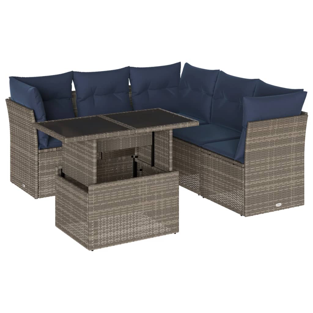 6-delige tuinbankset met kussens, grijs polyrotan is nu te koop bij PeponiXL, paradijselijk wonen!
