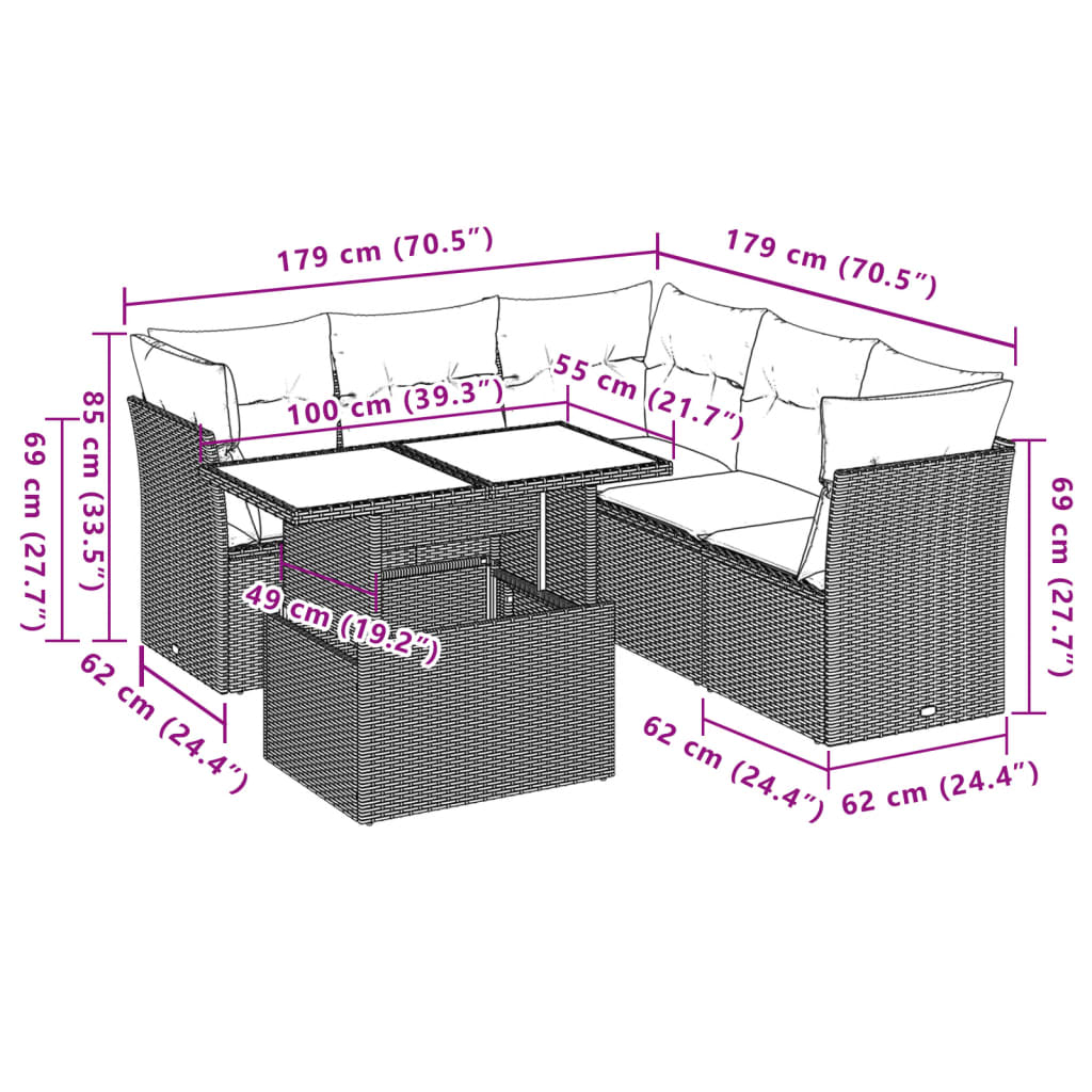 6-delige tuinbankset met kussens, grijs polyrotan is nu te koop bij PeponiXL, paradijselijk wonen!