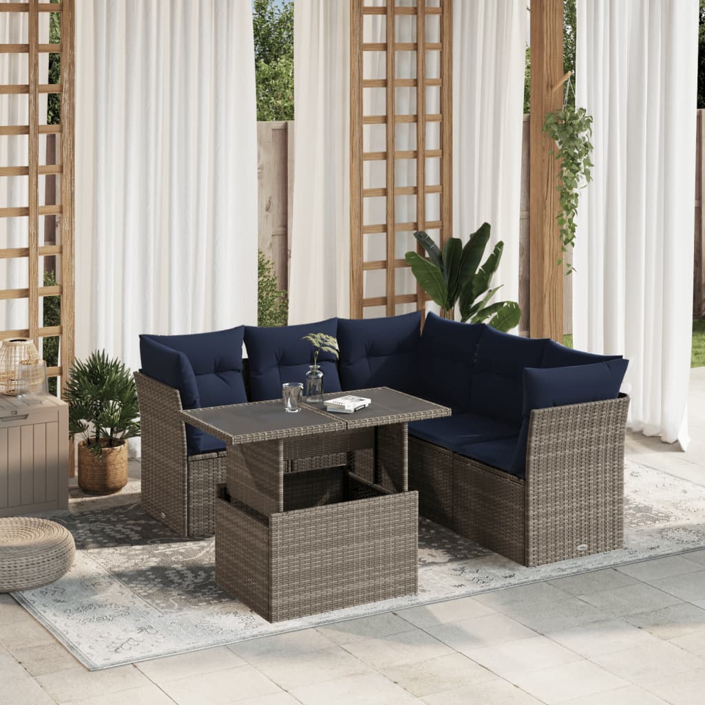 6-delige tuinbankset met kussens, grijs polyrotan is nu te koop bij PeponiXL, paradijselijk wonen!