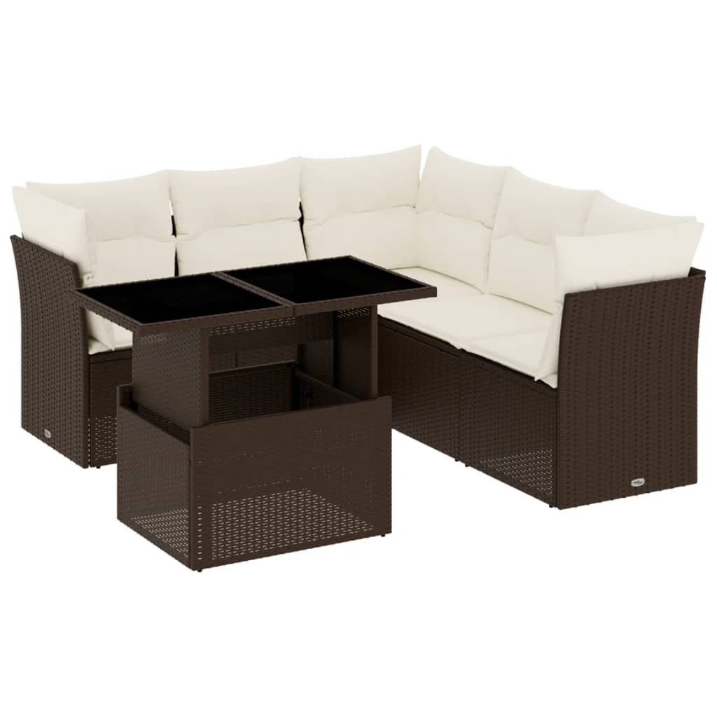 6-delige Loungeset met kussens poly rattan bruin is nu te koop bij PeponiXL, paradijselijk wonen!
