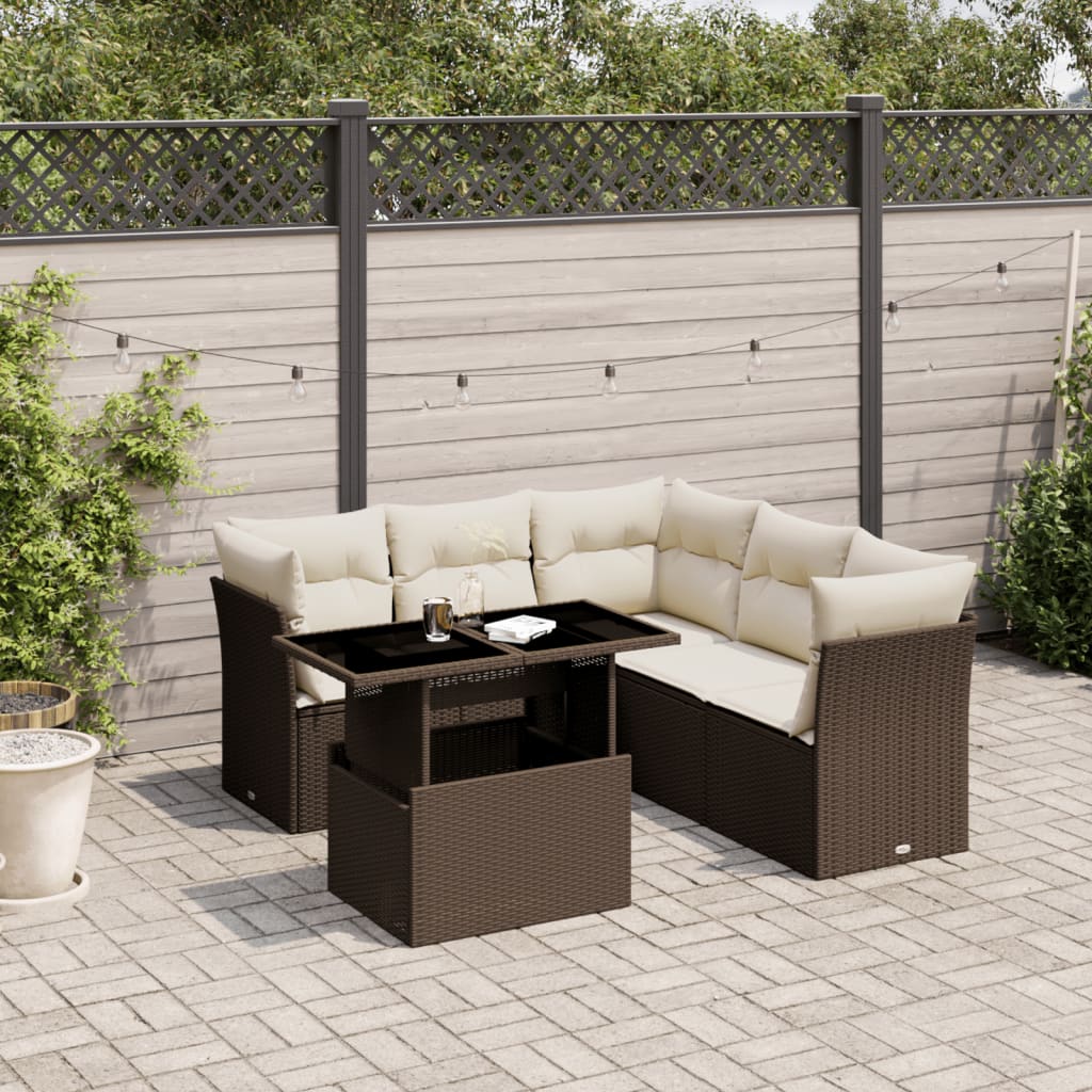 6-delige Loungeset met kussens poly rattan bruin is nu te koop bij PeponiXL, paradijselijk wonen!