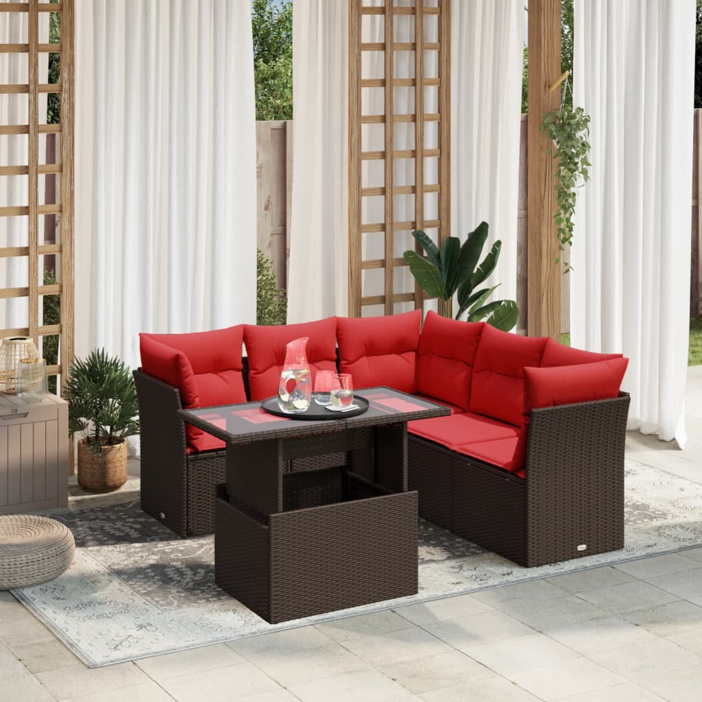 6-delige tuinbankset met kussens, bruin polyrotan is nu te koop bij PeponiXL, paradijselijk wonen!