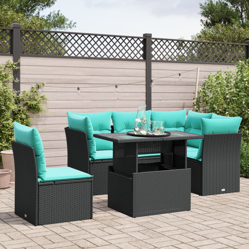 6-delige tuinbankset met kussens van zwart polyrotan is nu te koop bij PeponiXL, paradijselijk wonen!