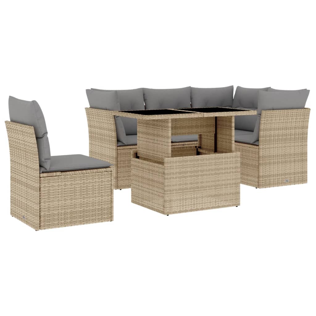 6-delige Loungeset met kussens poly rattan beige is nu te koop bij PeponiXL, paradijselijk wonen!