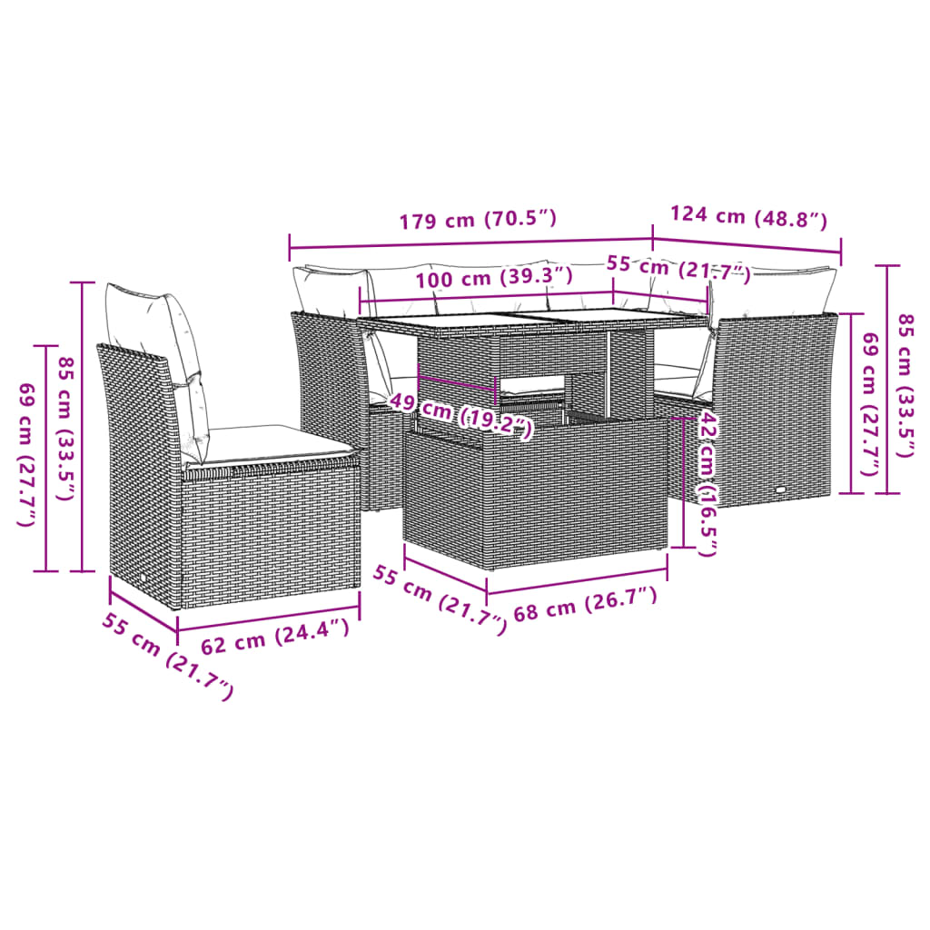 6-delige Loungeset met kussens poly rattan beige is nu te koop bij PeponiXL, paradijselijk wonen!