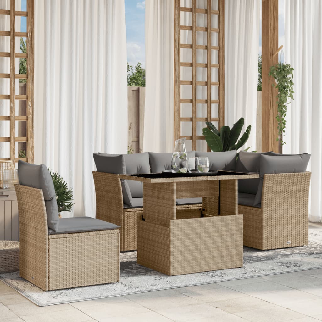 6-delige Loungeset met kussens poly rattan beige is nu te koop bij PeponiXL, paradijselijk wonen!
