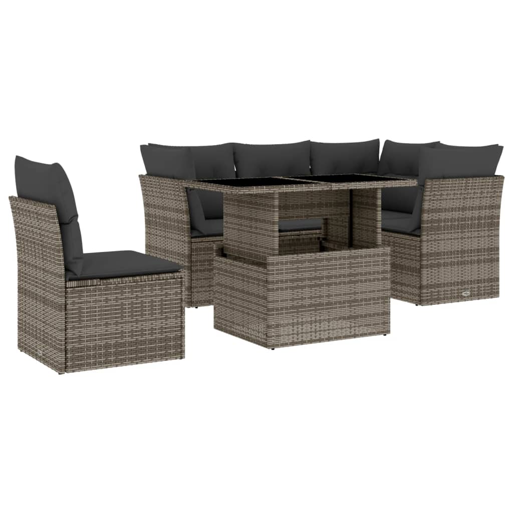 6-delige Loungeset met kussens poly rattan grijs is nu te koop bij PeponiXL, paradijselijk wonen!