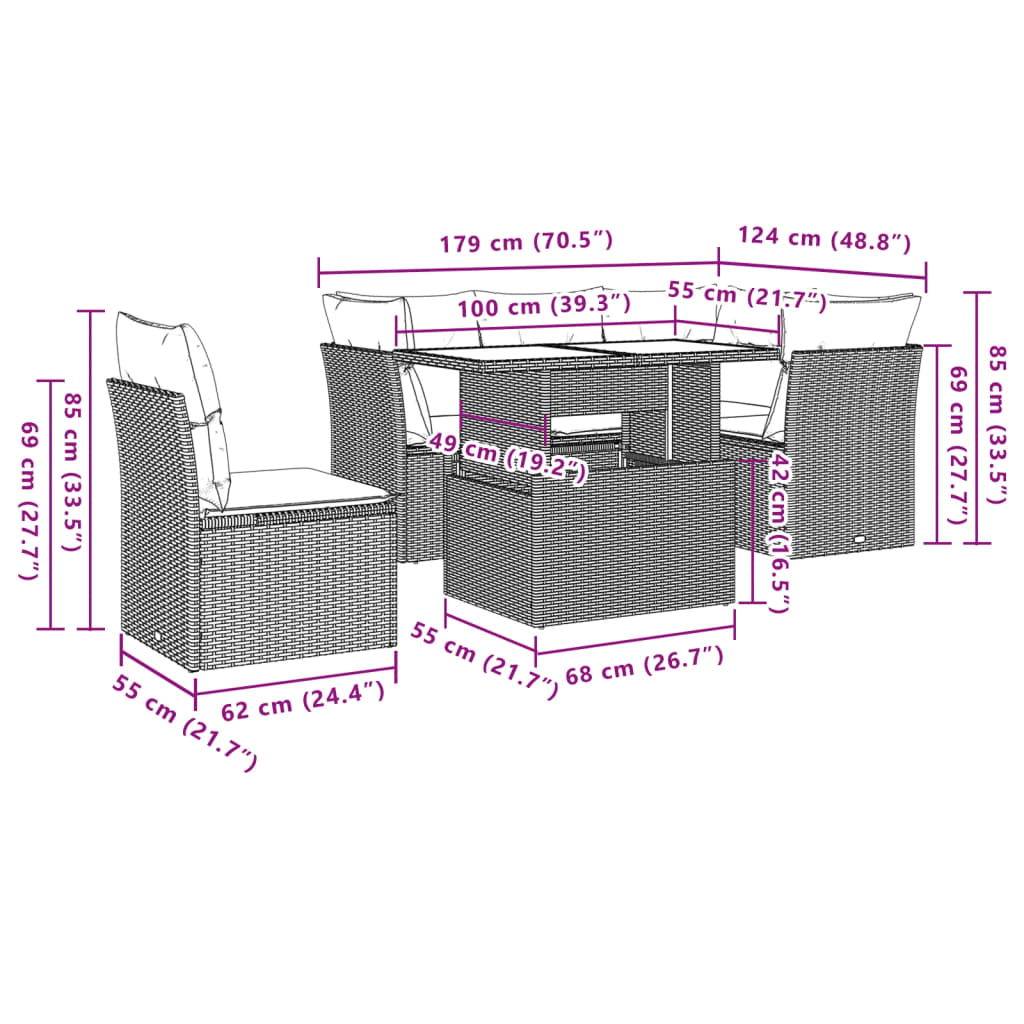 6-delige Loungeset met kussens poly rattan grijs is nu te koop bij PeponiXL, paradijselijk wonen!