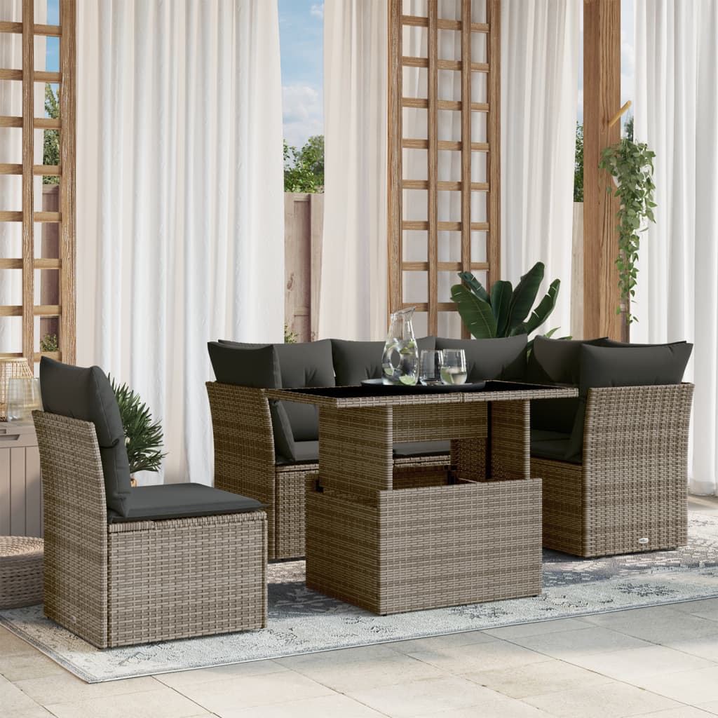 6-delige Loungeset met kussens poly rattan grijs is nu te koop bij PeponiXL, paradijselijk wonen!
