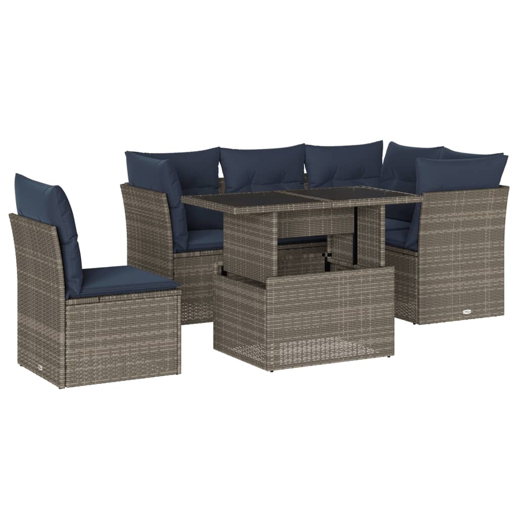6-delige tuinbankset met kussens, grijs polyrotan is nu te koop bij PeponiXL, paradijselijk wonen!