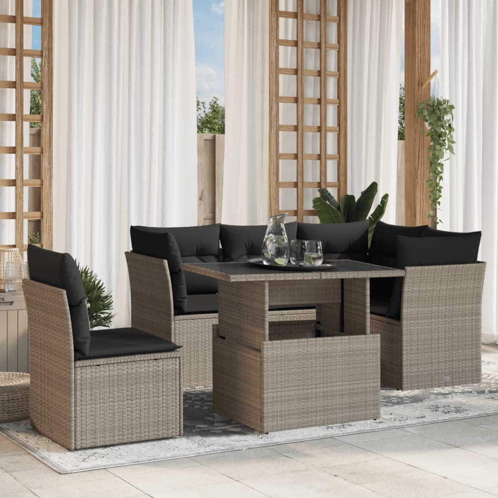 6-delige Loungeset met kussens poly rattan lichtgrijs is nu te koop bij PeponiXL, paradijselijk wonen!