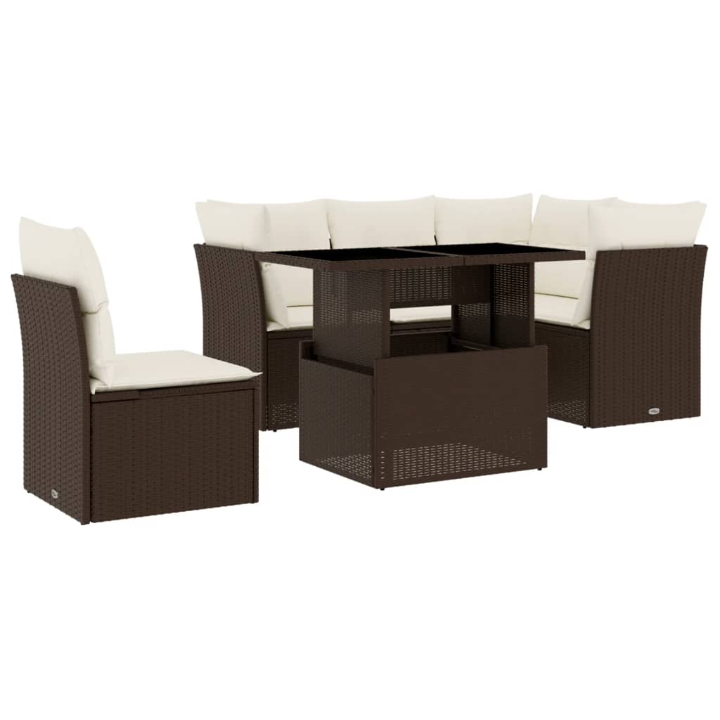 6-delige Loungeset met kussens poly rattan bruin is nu te koop bij PeponiXL, paradijselijk wonen!