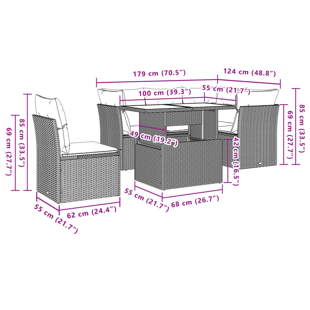 6-delige Loungeset met kussens poly rattan bruin is nu te koop bij PeponiXL, paradijselijk wonen!