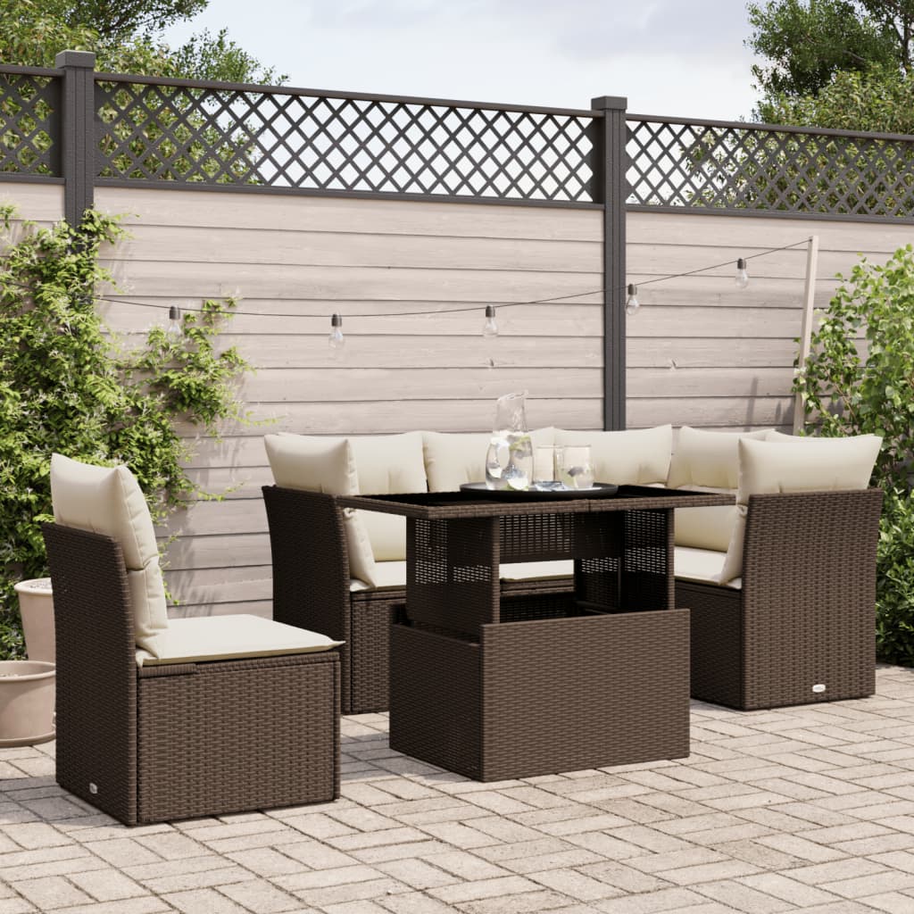 6-delige Loungeset met kussens poly rattan bruin is nu te koop bij PeponiXL, paradijselijk wonen!