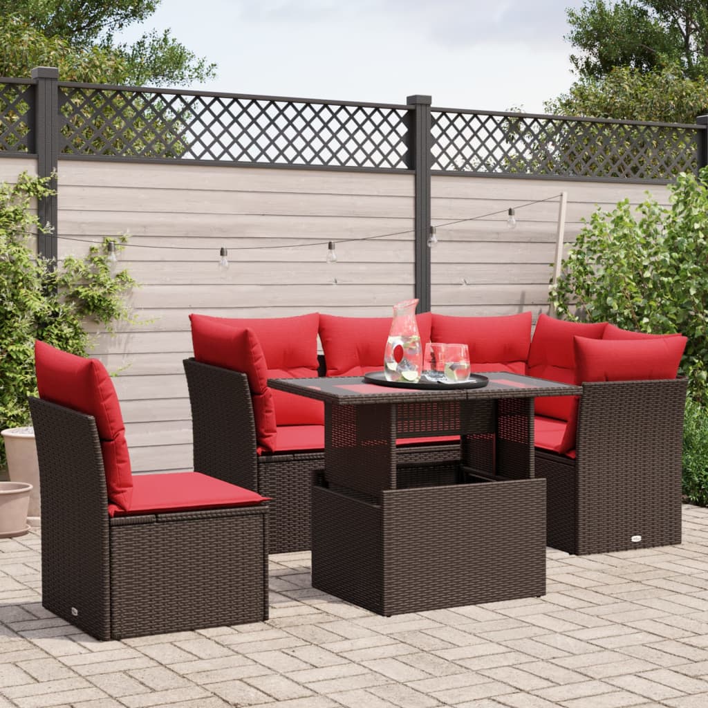 6-delige tuinbankset met kussens, bruin polyrotan is nu te koop bij PeponiXL, paradijselijk wonen!