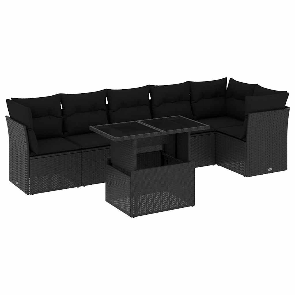 7-delige Loungeset met kussens poly rattan zwart is nu te koop bij PeponiXL, paradijselijk wonen!