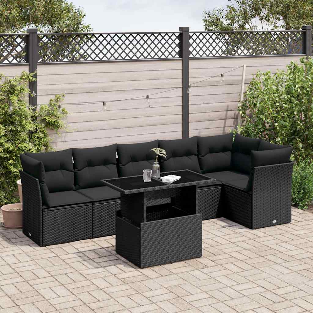 7-delige Loungeset met kussens poly rattan zwart is nu te koop bij PeponiXL, paradijselijk wonen!