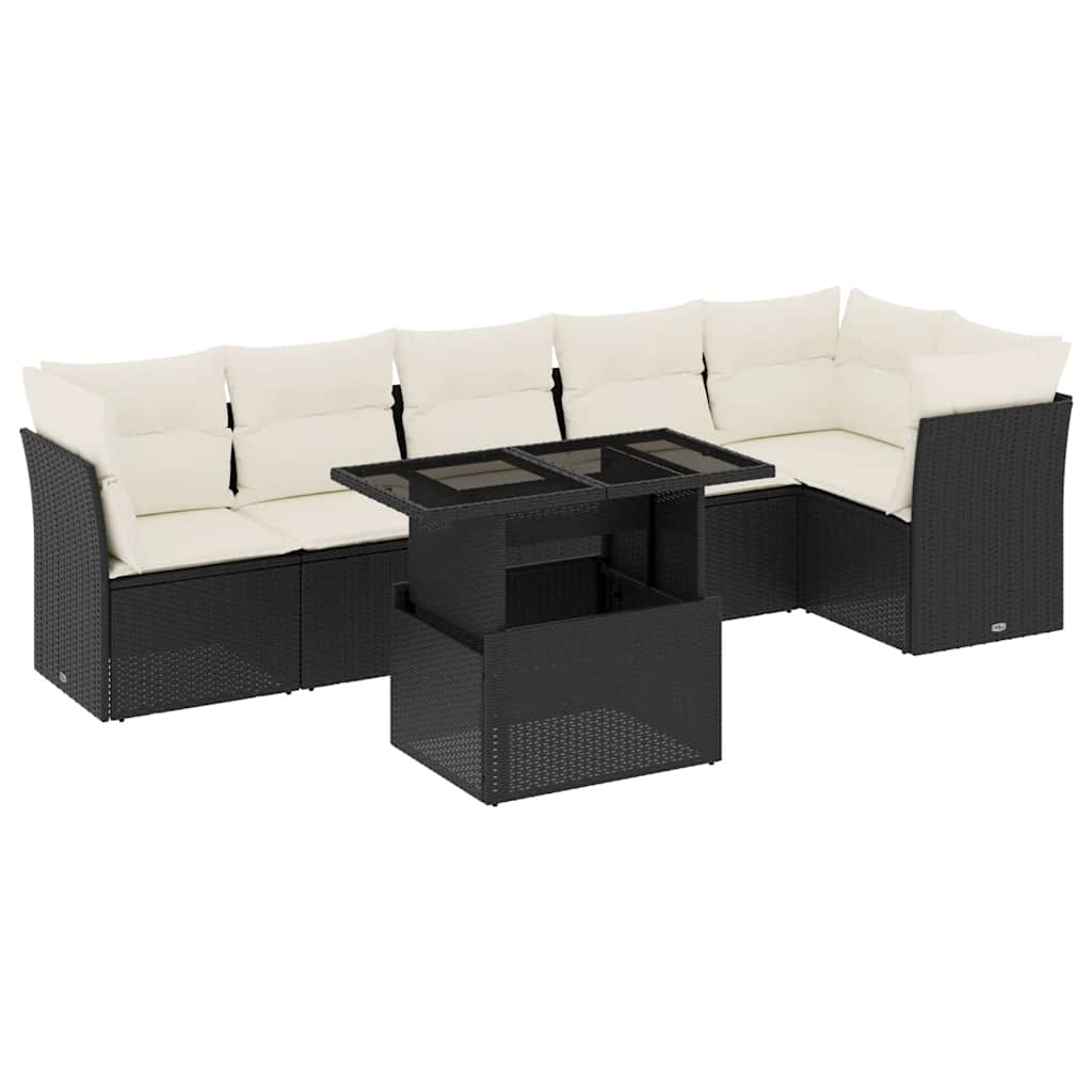 7-delige Loungeset met kussens poly rattan zwart is nu te koop bij PeponiXL, paradijselijk wonen!