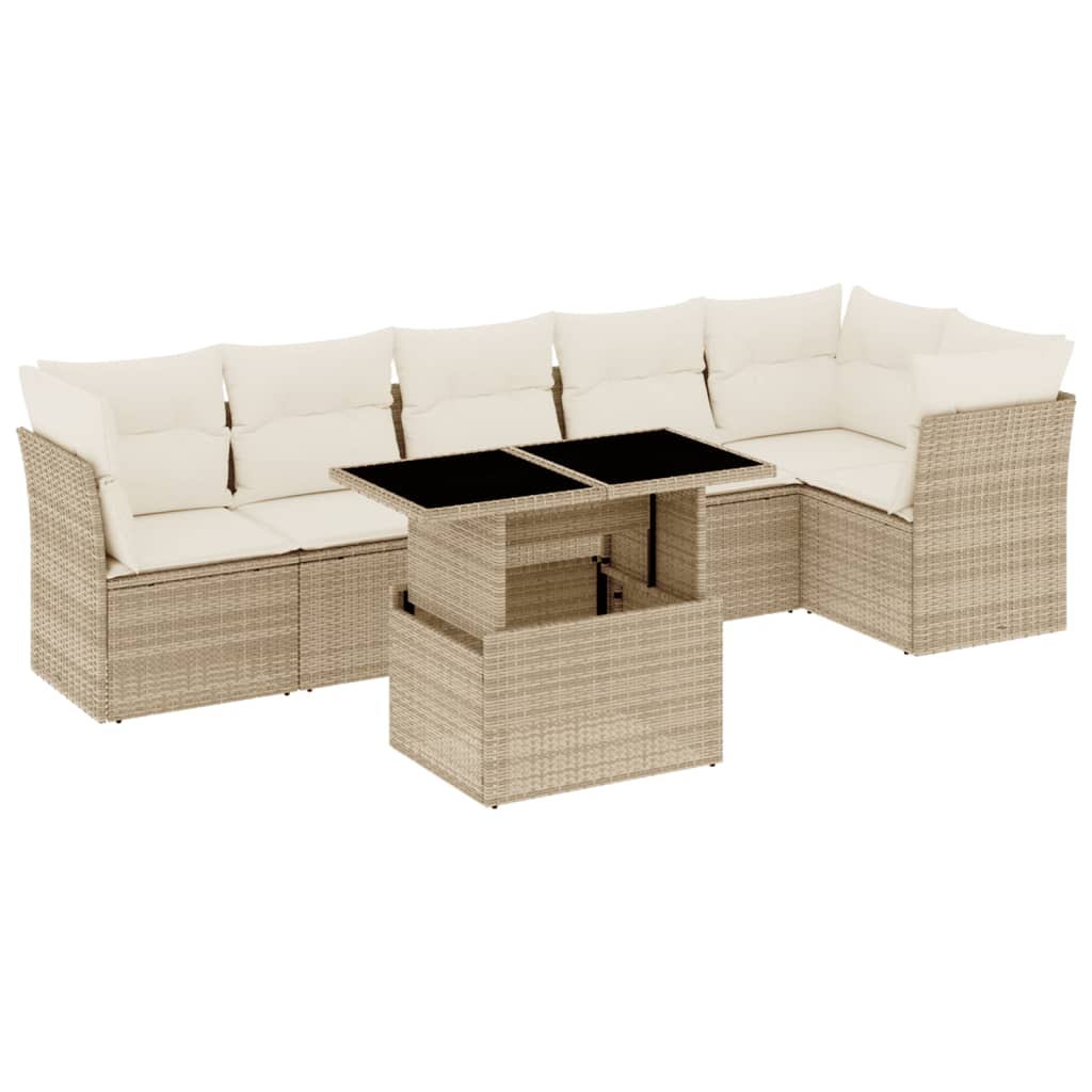 7-delige Loungeset met kussens poly rattan beige is nu te koop bij PeponiXL, paradijselijk wonen!