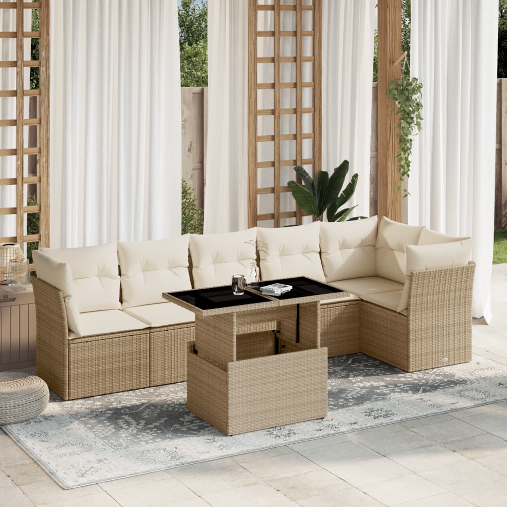 7-delige Loungeset met kussens poly rattan beige is nu te koop bij PeponiXL, paradijselijk wonen!