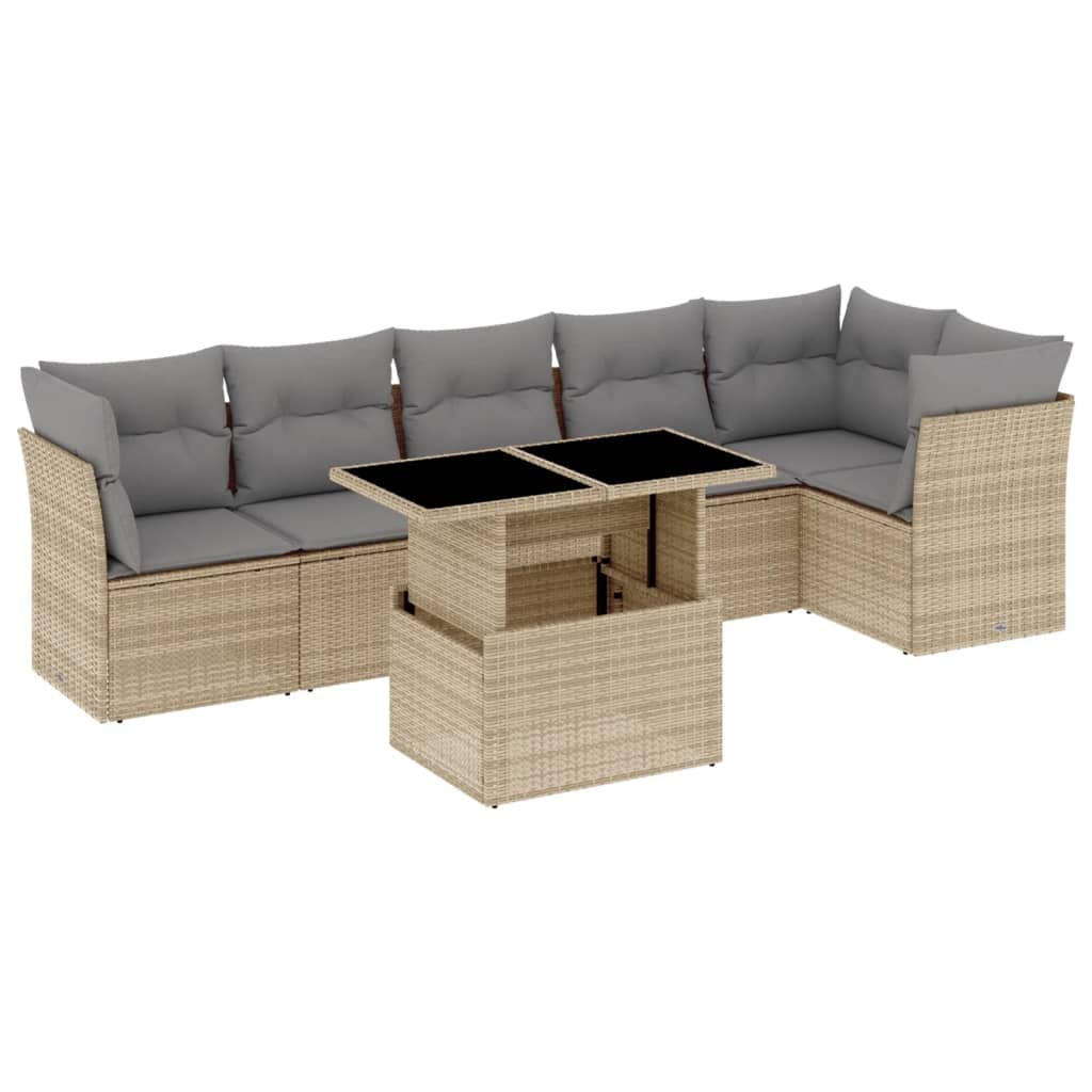 7-delige Loungeset met kussens poly rattan beige is nu te koop bij PeponiXL, paradijselijk wonen!
