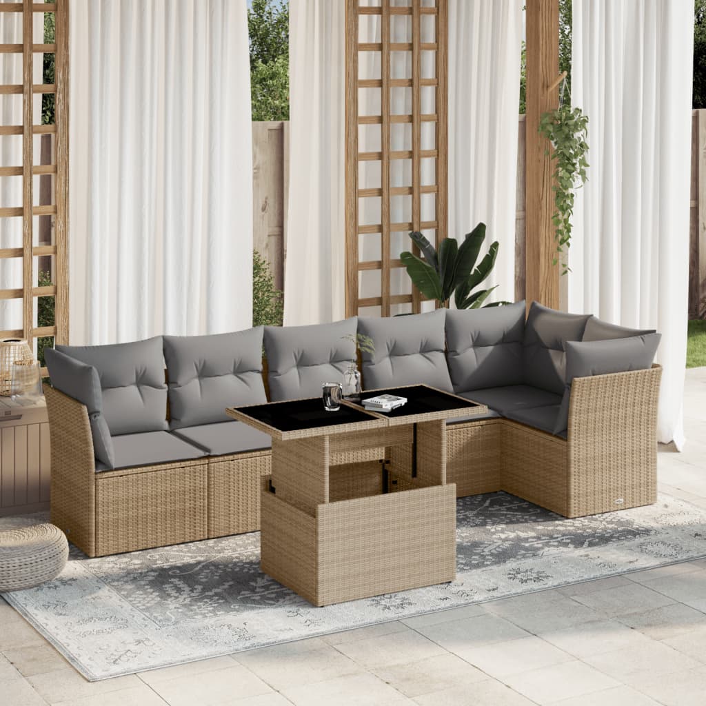 7-delige Loungeset met kussens poly rattan beige is nu te koop bij PeponiXL, paradijselijk wonen!