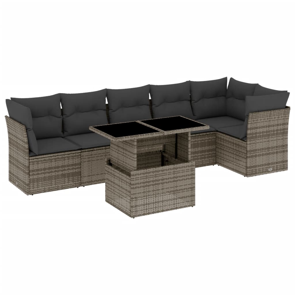 7-delige Loungeset met kussens poly rattan grijs is nu te koop bij PeponiXL, paradijselijk wonen!