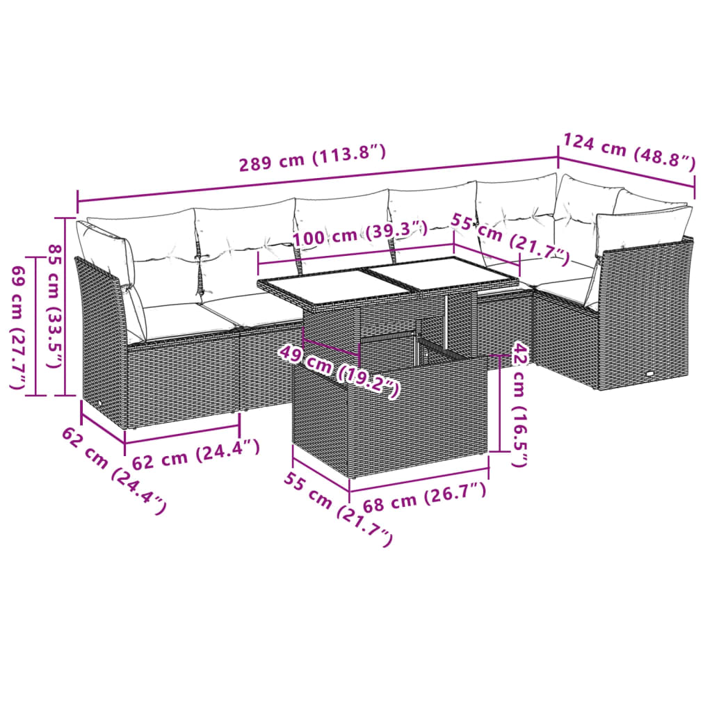7-delige Loungeset met kussens poly rattan grijs is nu te koop bij PeponiXL, paradijselijk wonen!