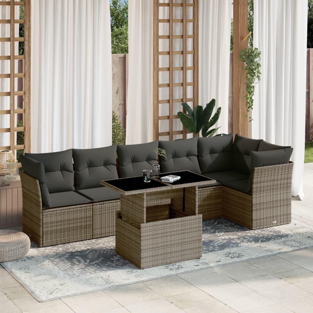 7-delige Loungeset met kussens poly rattan grijs is nu te koop bij PeponiXL, paradijselijk wonen!