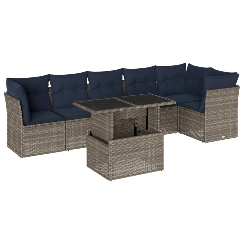 7-delige tuinbankset met kussens, grijs polyrotan is nu te koop bij PeponiXL, paradijselijk wonen!