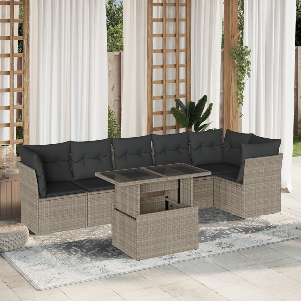 7-delige Loungeset met kussens poly rattan lichtgrijs is nu te koop bij PeponiXL, paradijselijk wonen!